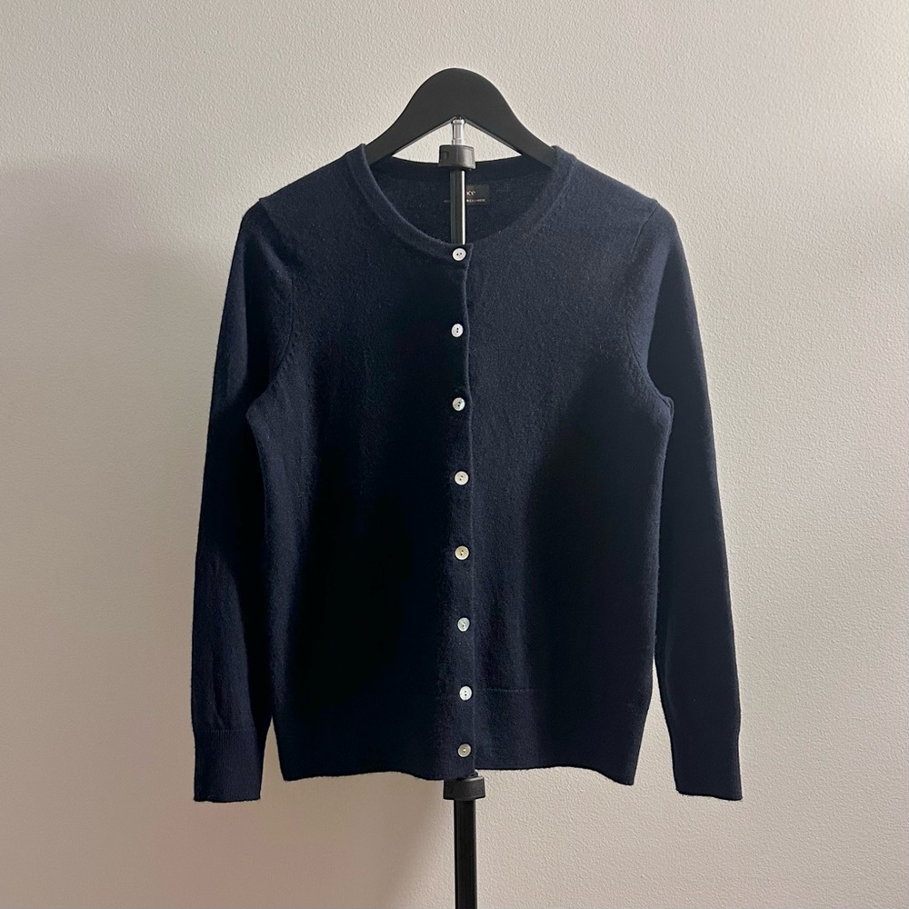 Quince Mongolian Cashmere Crew Neck Cardigan Sweater True Navy Size S